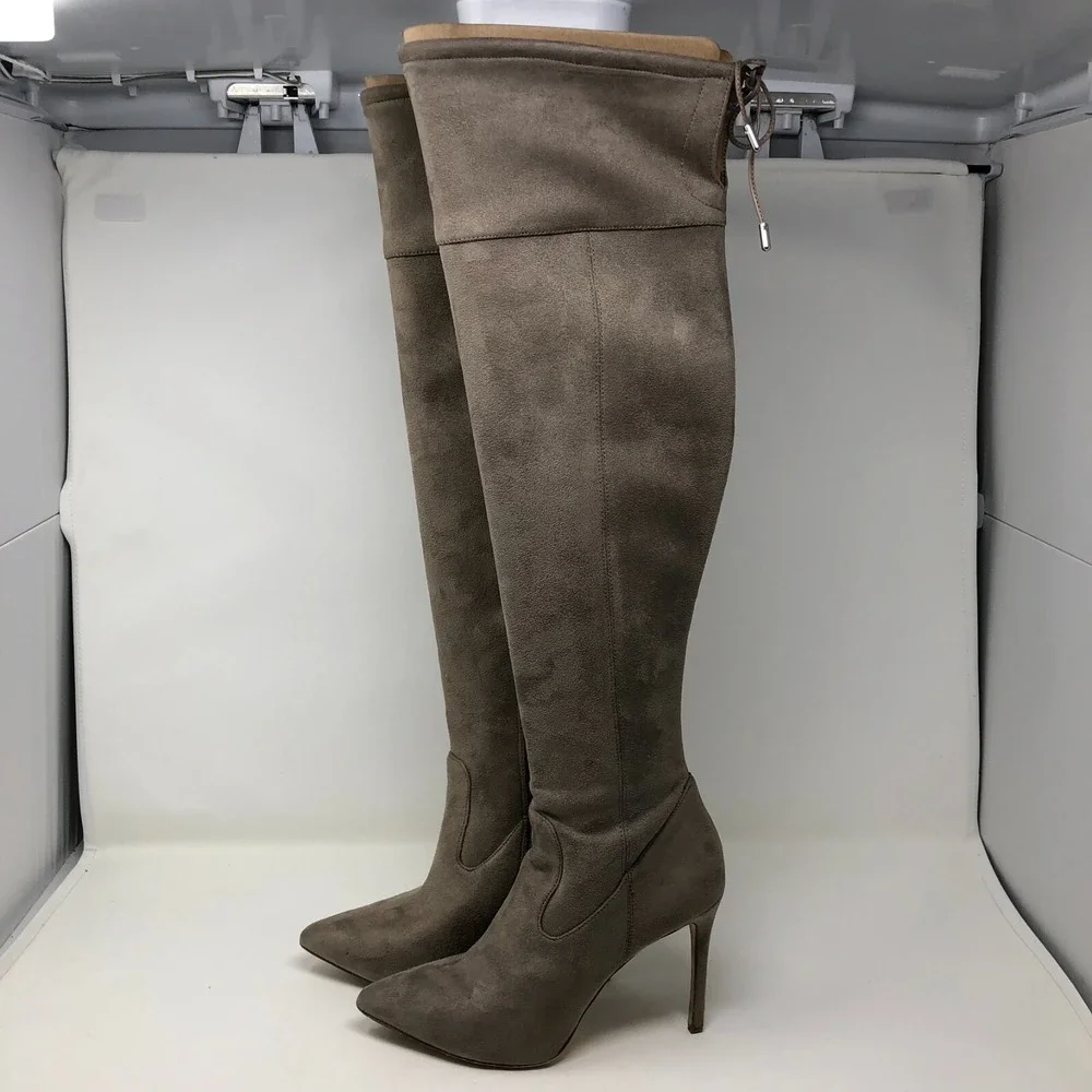 Michael Kors Jamie Over The Knee Stiletto Boots Womens 6.5 Taupe Beige